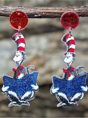 😻😻😻3 for 12$😻😻😻 Dr. Seuss Blue Book Glitter Earrings